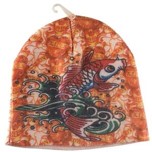 “Love Kills Slowly" Koi Fish Ribbed Beanie/Skull Cap, designed by Kenny Hwang.